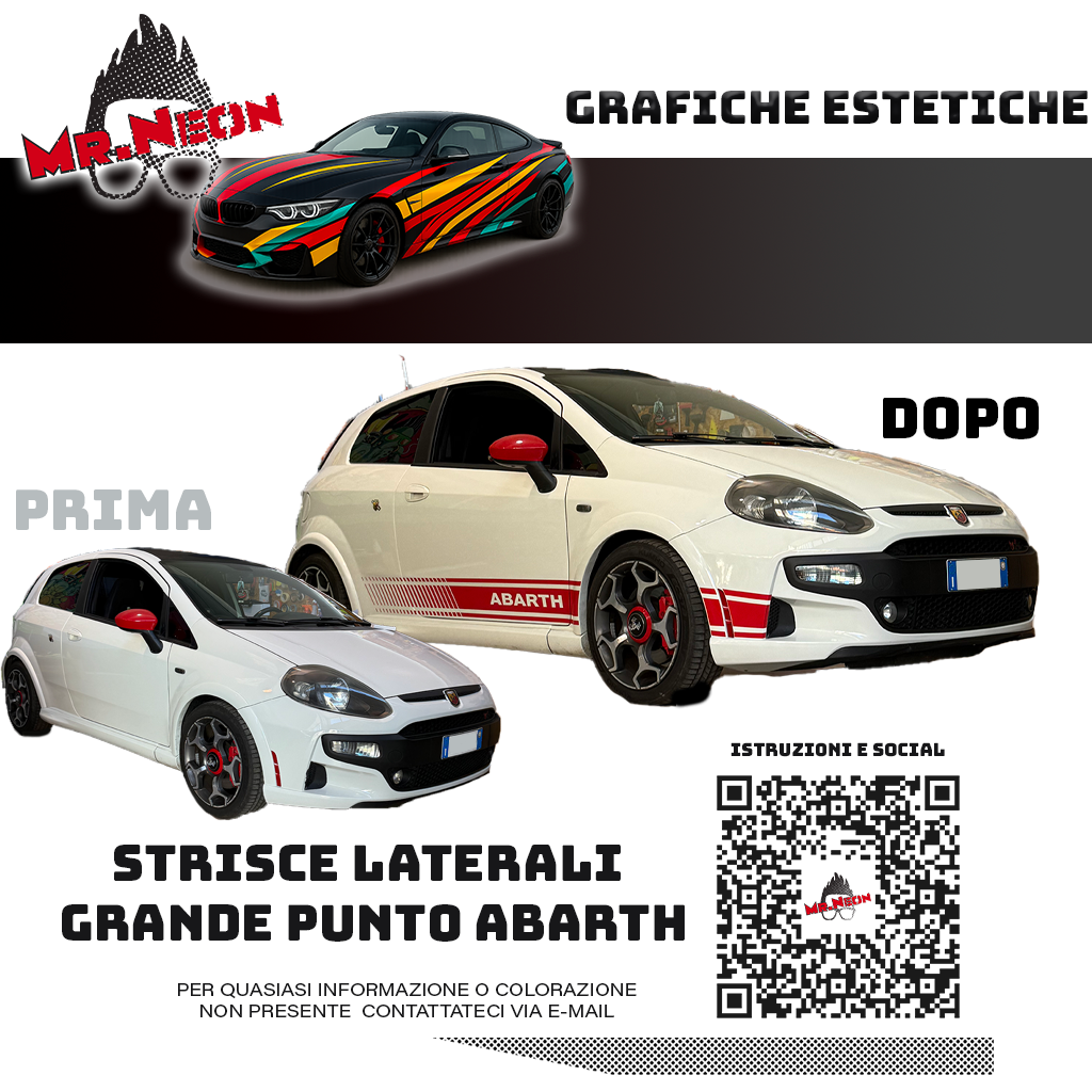 Kit Adesivi Fiancate compatibile con Fiat Grande Punto Abarth – Bande Laterali con Scritta Abarth | Oracal 651