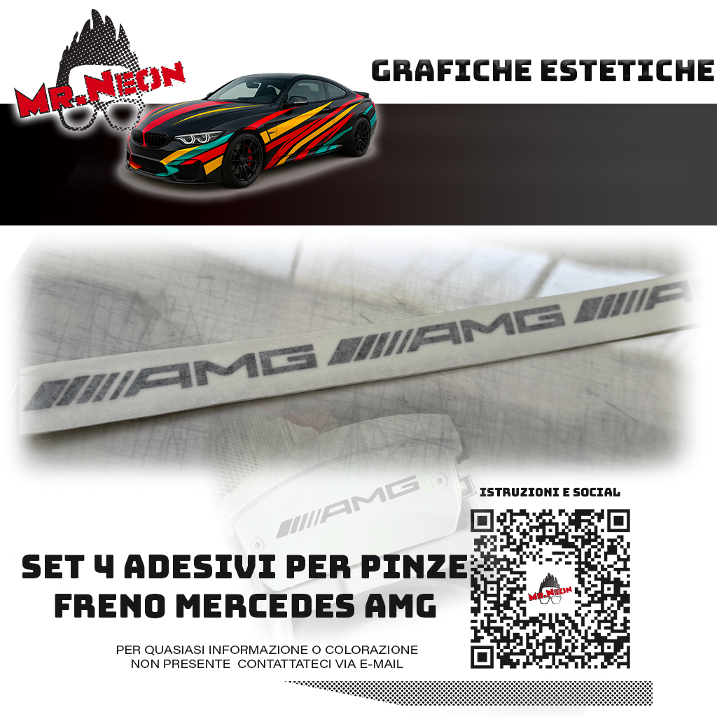 Set 4 Adesivi Pinze Freno AMG – Nero – 9,8 cm – Vinile Alta Resistenza | Mr.Neon