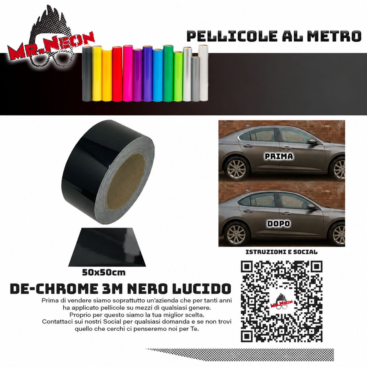 3M De-Chrome Serie 2080 Nero Ultra Lucido HG12 – Pellicola Adesiva 10m x 50mm