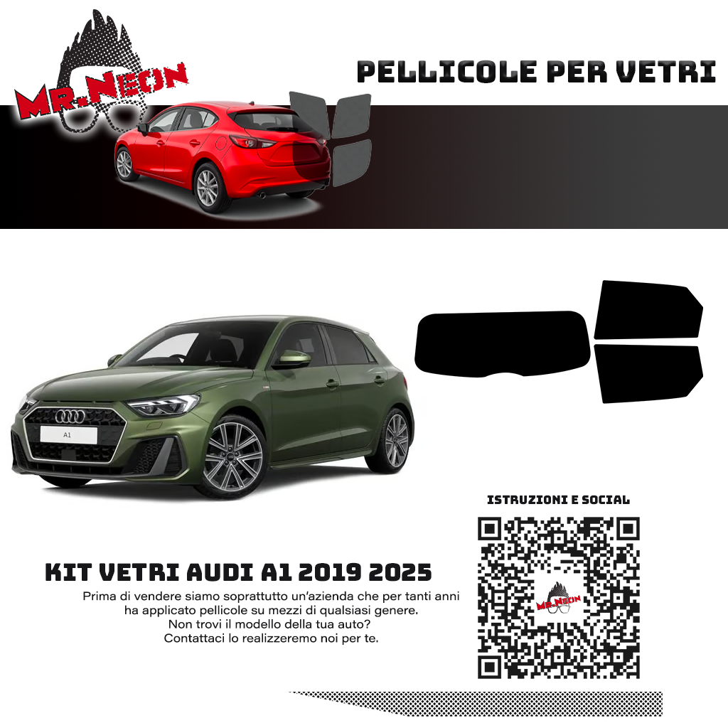 Kit pellicola oscurante posteriore pretagliato per Audi A1 2019-2025.