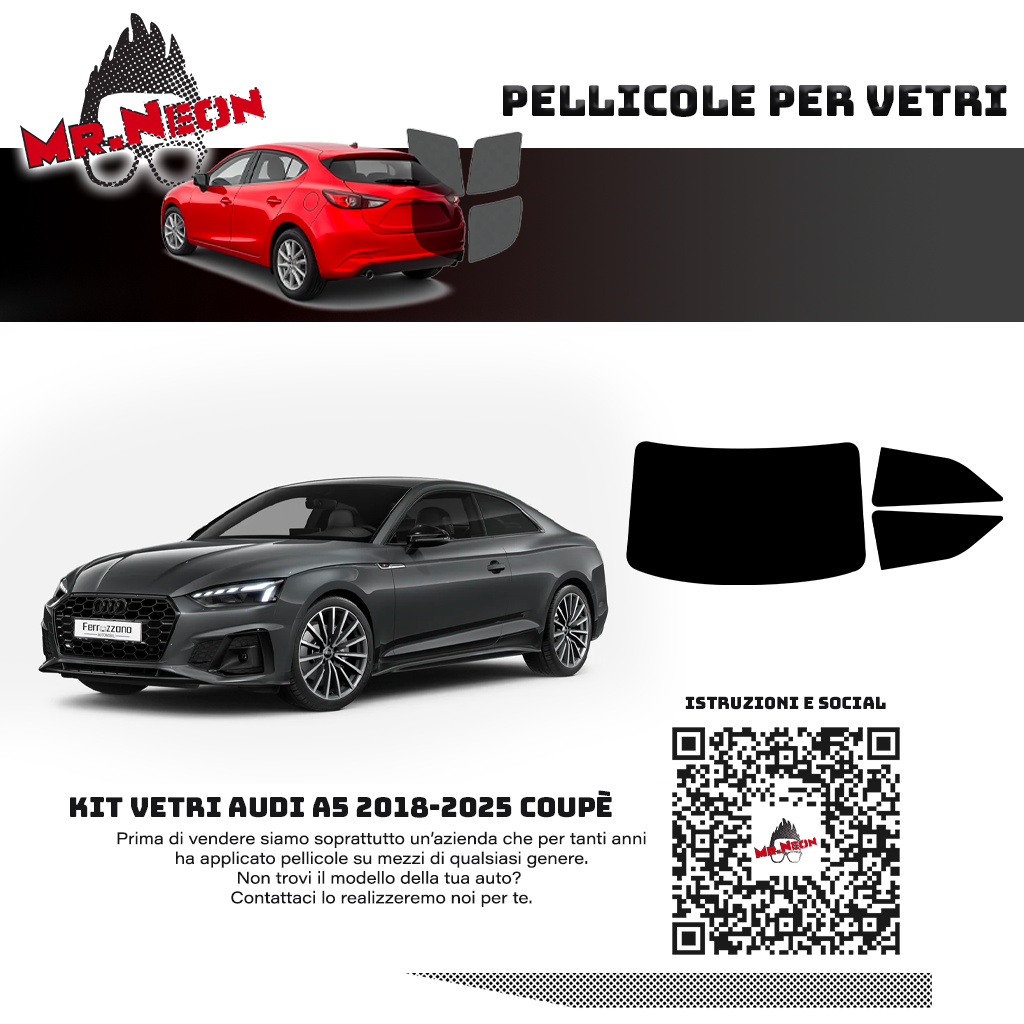 Kit pellicola oscurante posteriore pretagliato per Audi A5 2018-2025 Coupè