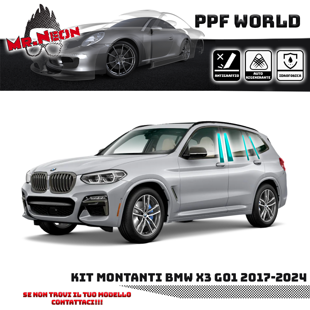 Kit Pellicola Protettiva Montanti BMW X3 G01 (2017–2024) – PPF Pretagliato