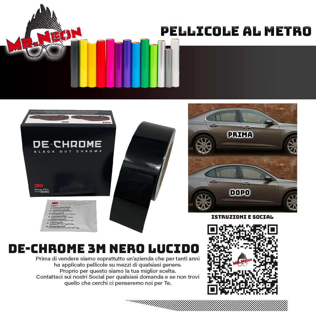 3M De-Chrome Serie 2080 Nero Lucido G12 – Pellicola Adesiva 10m x 50mm