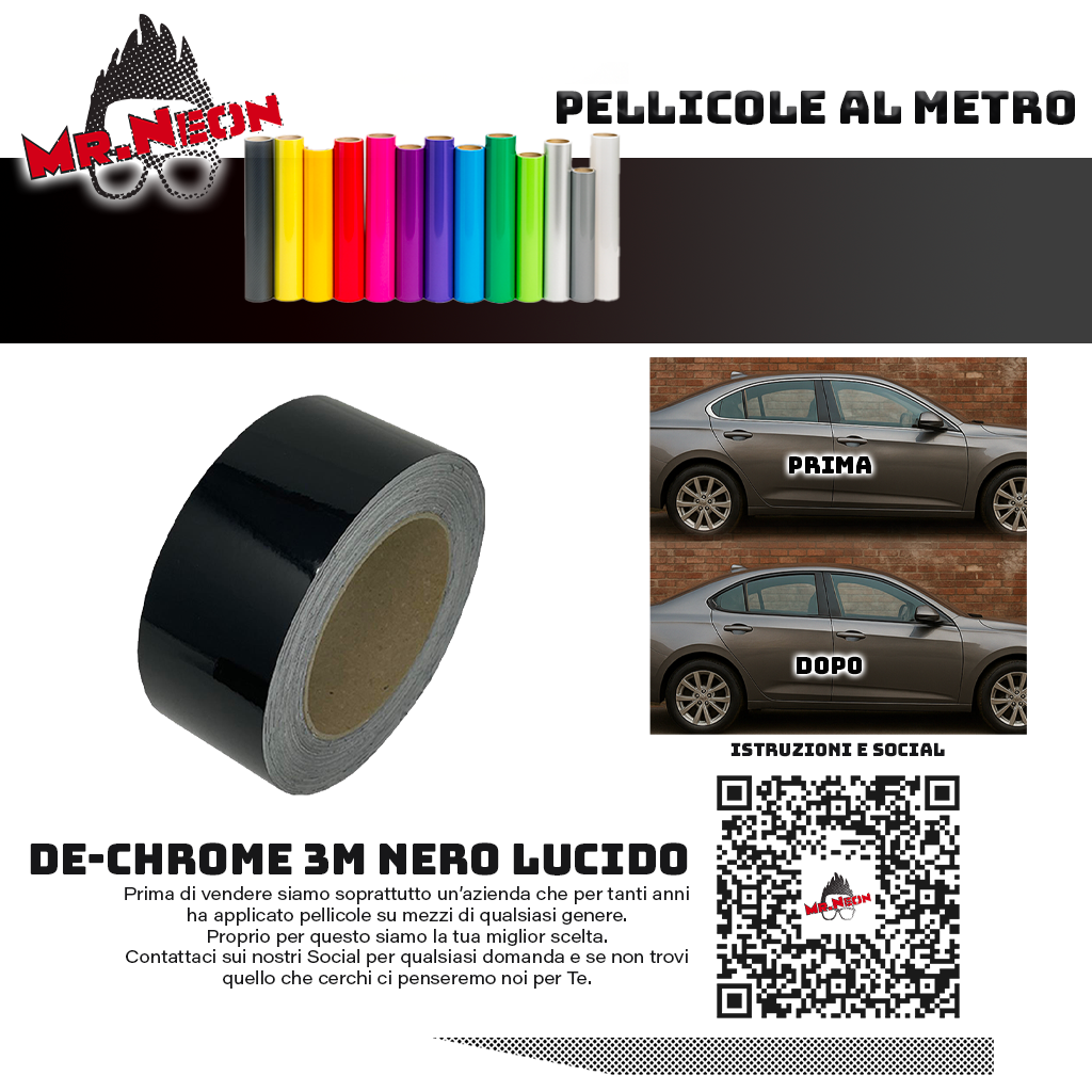 3M De-Chrome Serie 2080 Nero Lucido G12 – Pellicola Adesiva 10m x 50mm