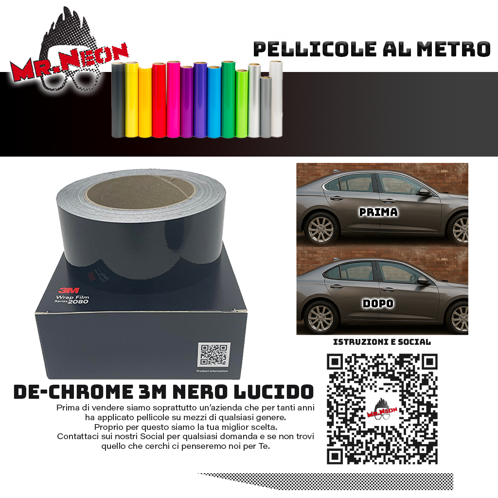 3M De-Chrome Serie 2080 Nero Lucido G12 – Pellicola Adesiva 10m x 50mm