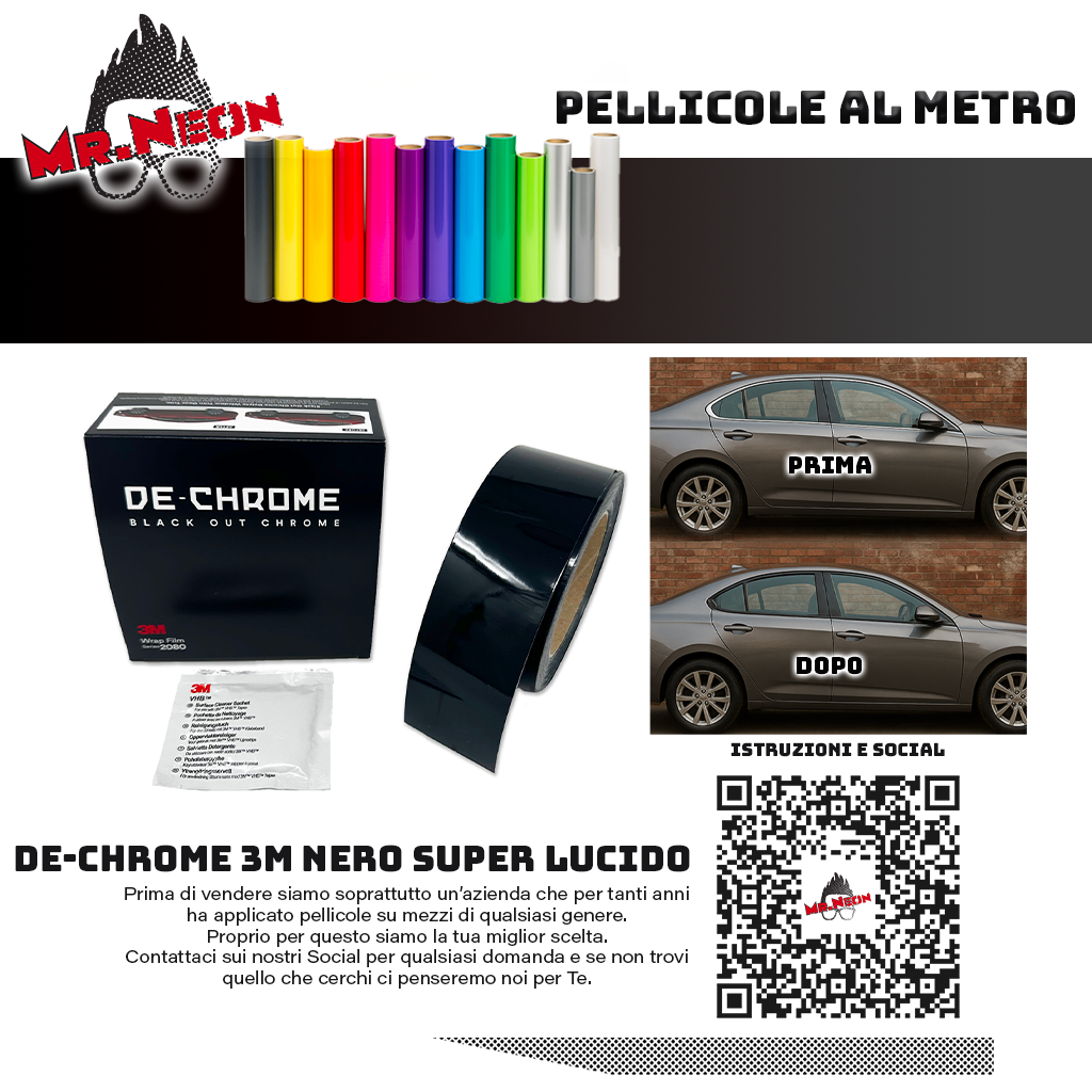 3M De-Chrome Serie 2080 Nero Ultra Lucido HG12 – Pellicola Adesiva 10m x 50mm