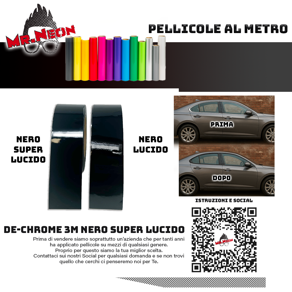 3M De-Chrome Serie 2080 Nero Ultra Lucido HG12 – Pellicola Adesiva 10m x 50mm