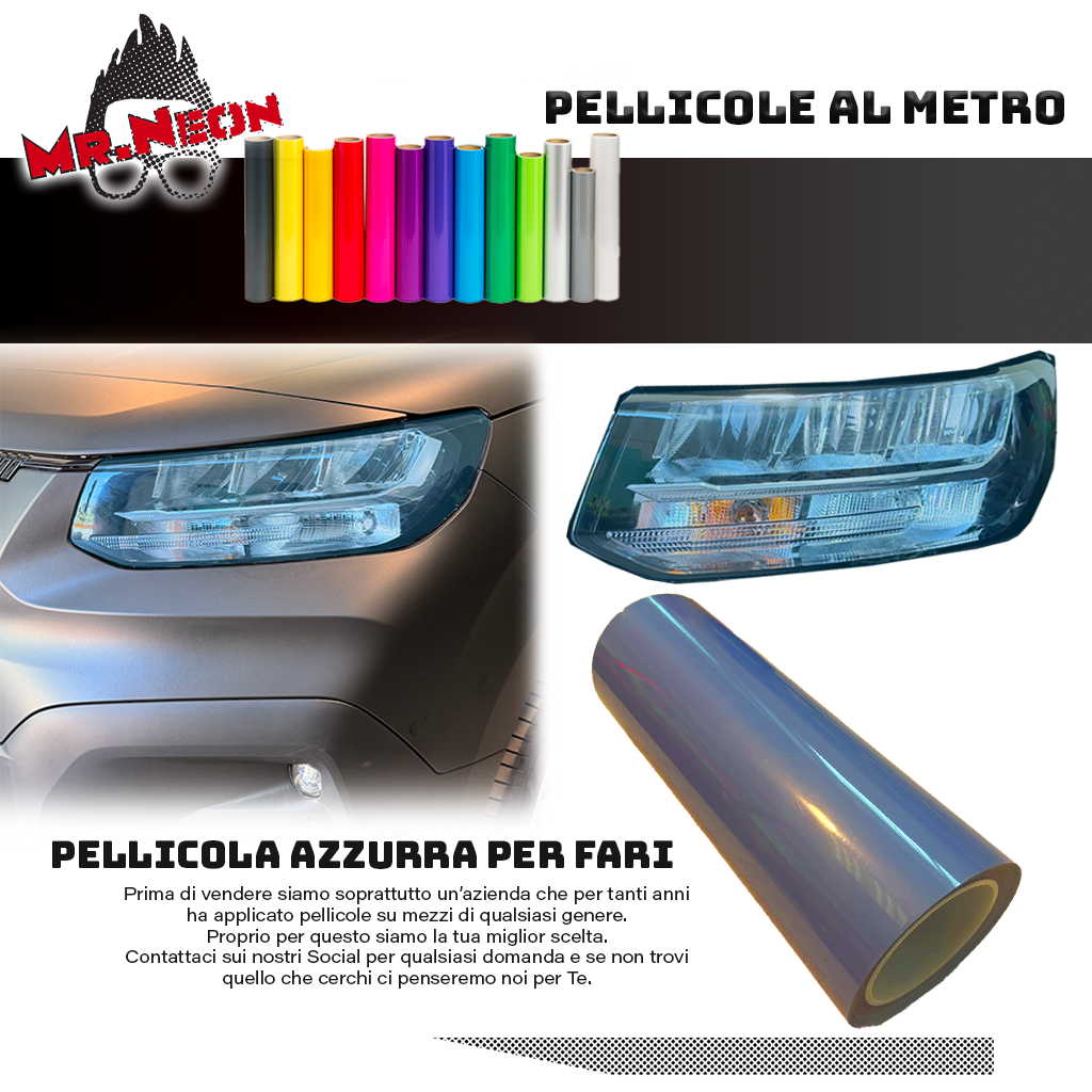 Pellicola Azzurrata TPH per Fari Auto – 30 cm Altezza – Vendita al Metro