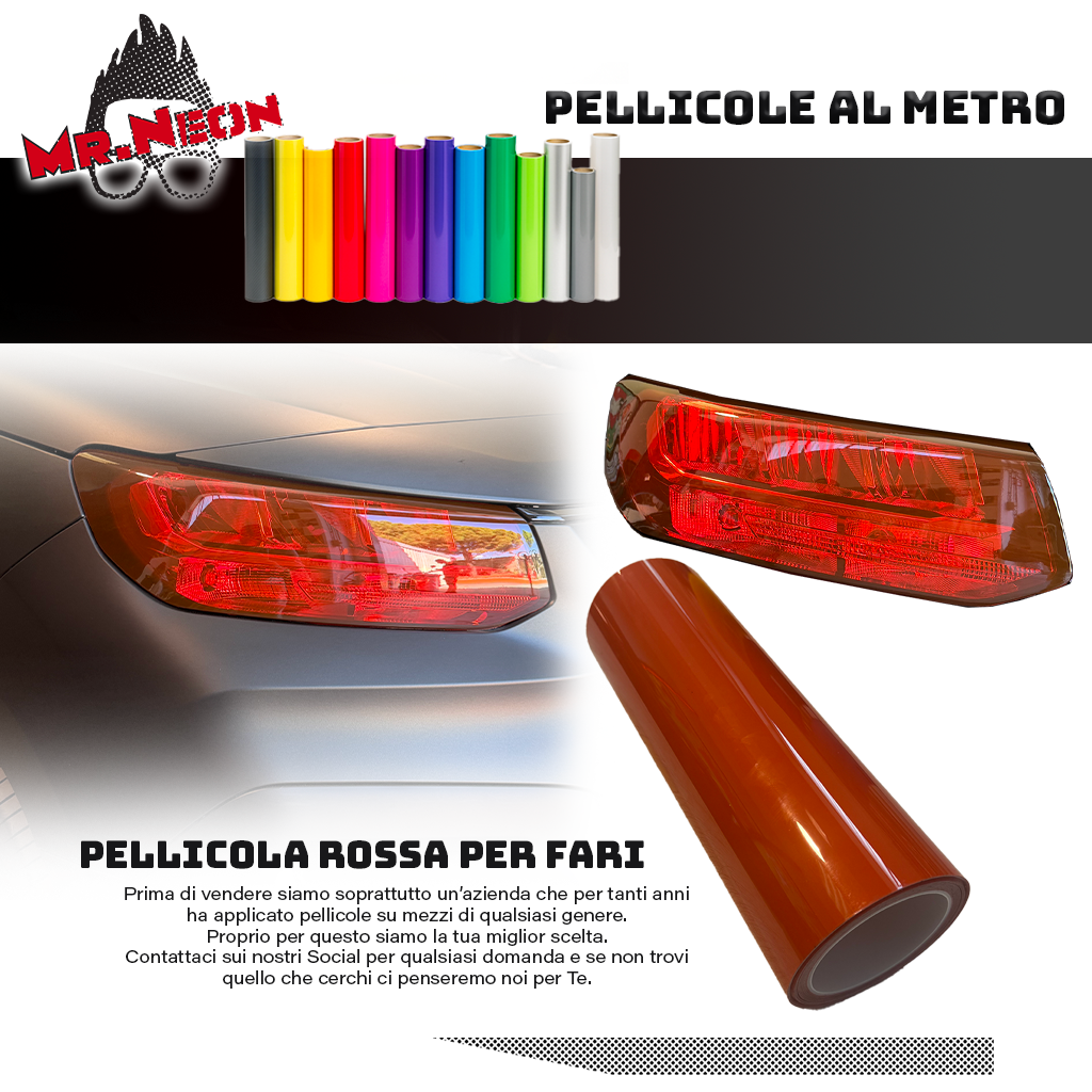 Pellicola Rossa TPH per Fari Auto – 30 cm Altezza – Vendita al Metro