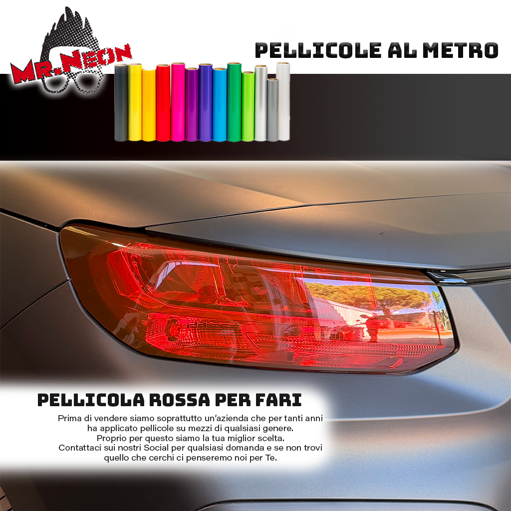 Pellicola Rossa TPH per Fari Auto – 30 cm Altezza – Vendita al Metro