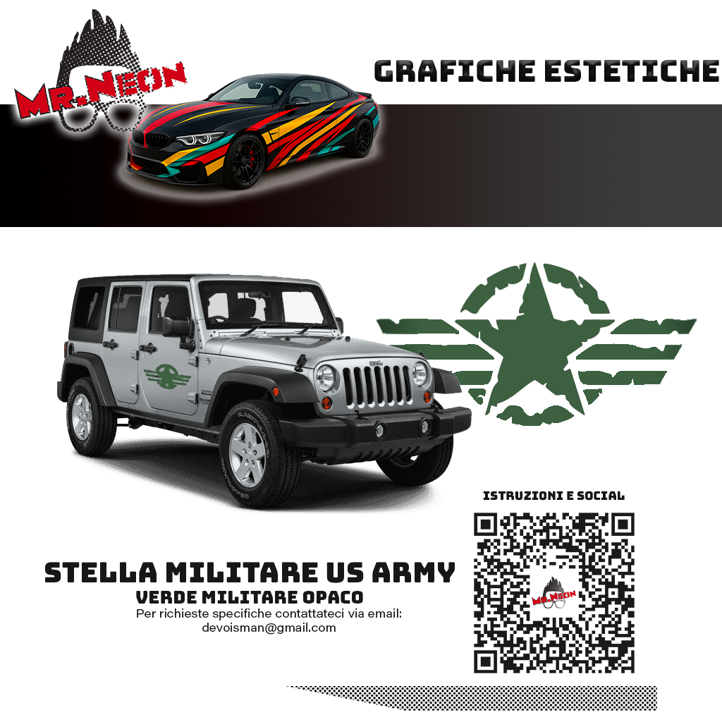 Adesivo Stella Militare US Army – 15 / 25 / 50 cm – Nera o Verde Opaca