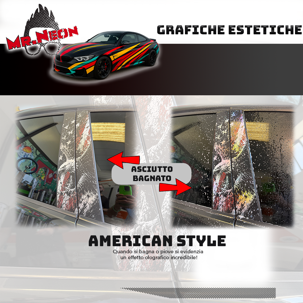 Kit Montanti Auto American Style – Aquila e Bandiera USA Adesivi Grafici Laterali