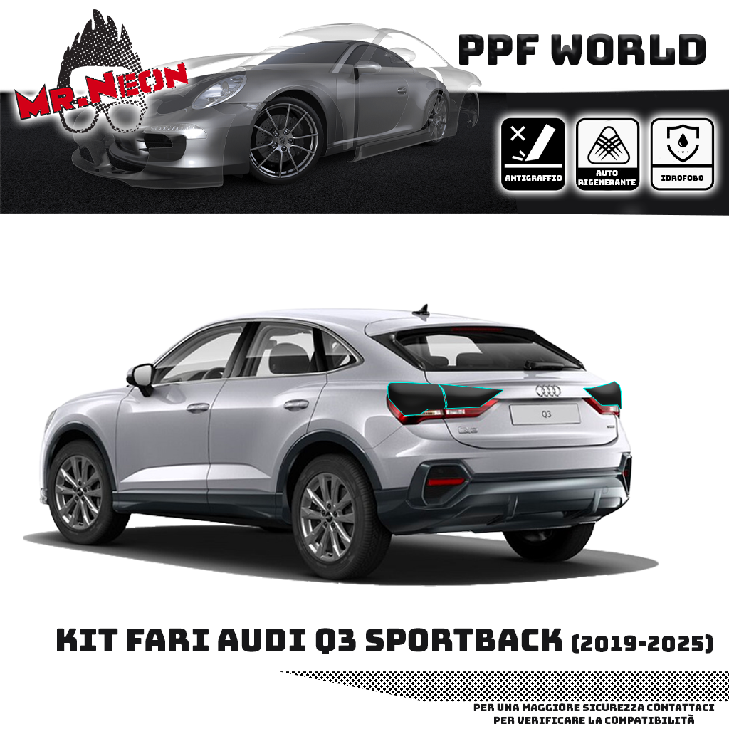 Kit PPF Fari Posteriori Audi Q3 2019-2025 – Chiaro, Intermedio o Scuro Pretagliato