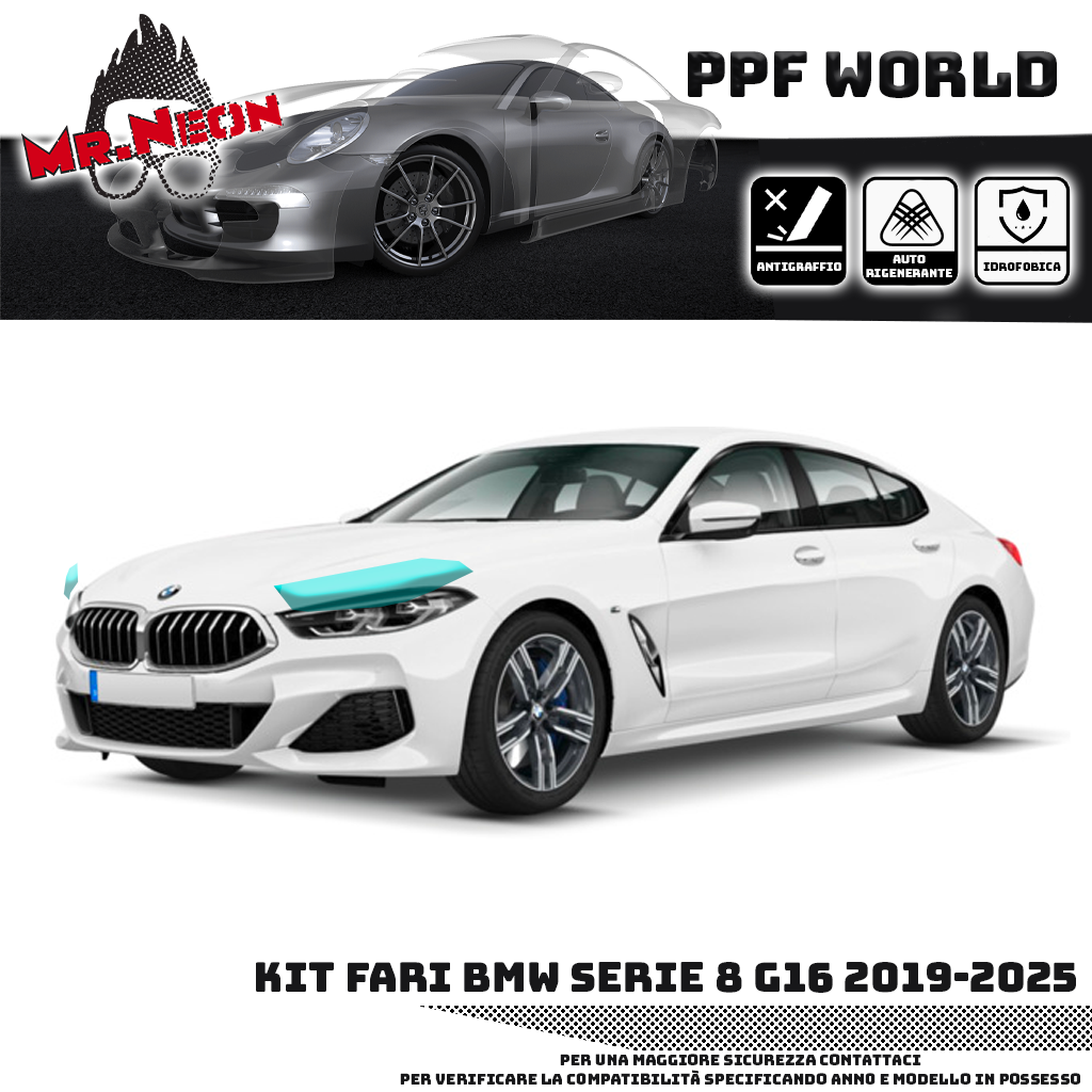 Kit Pellicola Protettiva Fari BMW Serie 8 G16 2019-2025 – PPF Pretagliato