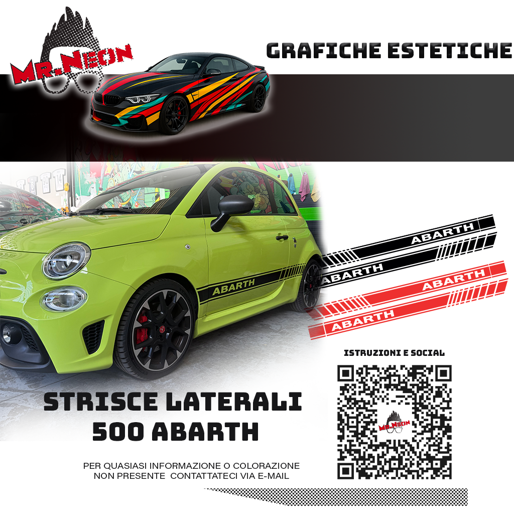 Strisce Laterali Abarth 500 – Kit Adesivi Fiancata Auto Oracal 651