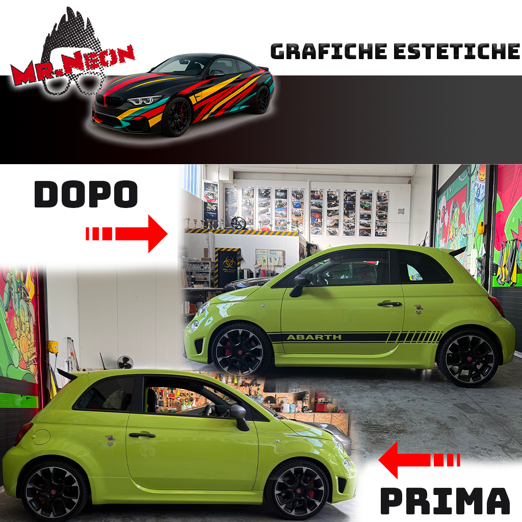 Strisce Laterali Abarth 500 – Kit Adesivi Fiancata Auto Oracal 651