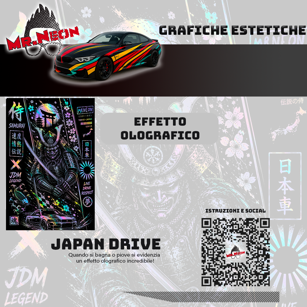 Kit Montanti Auto Japan Drive – Samurai Katana Adesivi Grafici Laterali JDM
