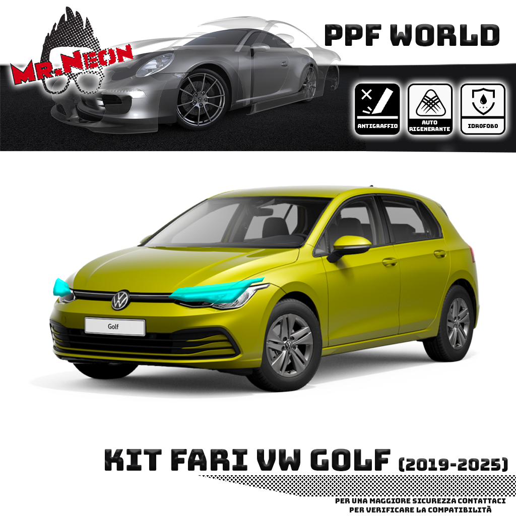 Kit Pellicola Protettiva Fari VW Golf 8 2020-2025 – PPF Pretagliato