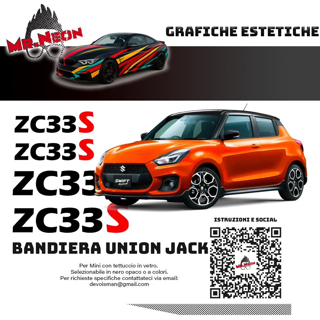 4 Adesivi ZC33S Suzuki Swift Sport Nero Lucido e Rosso Oracal 651 – Prespaziati