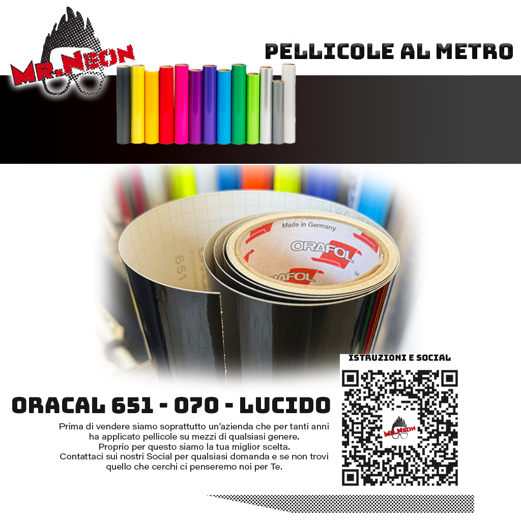 Pellicola Oracal 651 Nero Lucido 070 – Vinile Adesivo Monomerico a Metraggio
