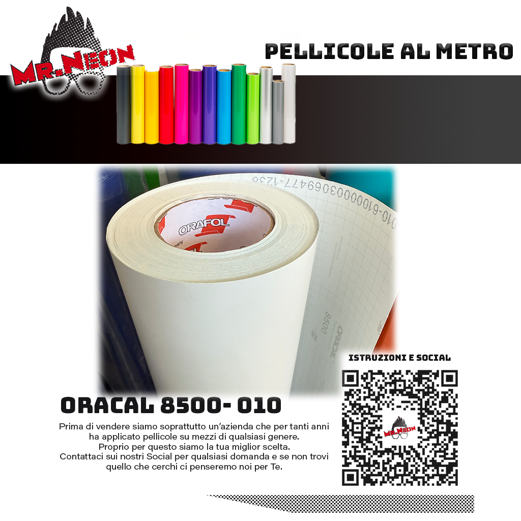 Pellicola adesiva Oracal 8500 Bianco 010 – Vinile adesivo a metraggio