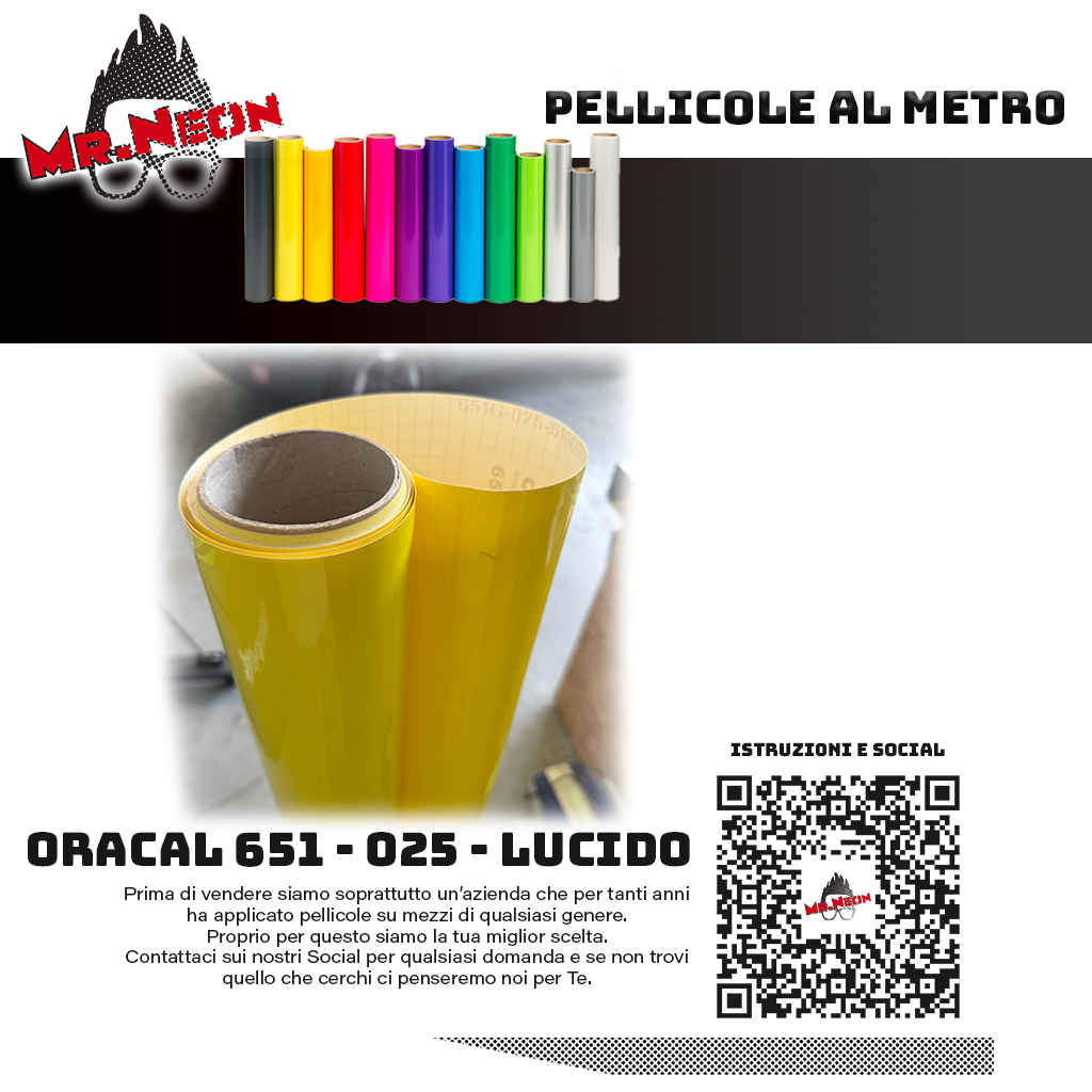 Pellicola adesiva Oracal 651 Giallo 025 – Vinile adesivo a metraggio