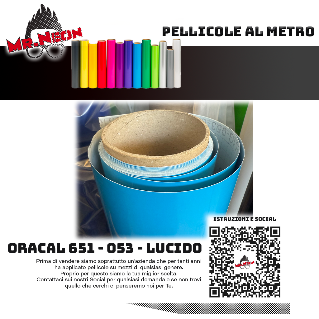 Pellicola adesiva Oracal 651 Ciano Pieno 053 – Vinile adesivo a metraggio