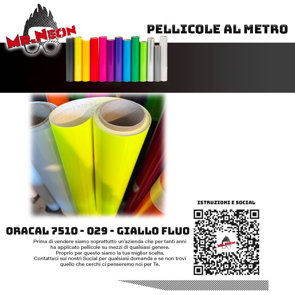 Pellicola adesiva Oracal 7510 Giallo Fluo 029 – Vinile adesivo a metraggio
