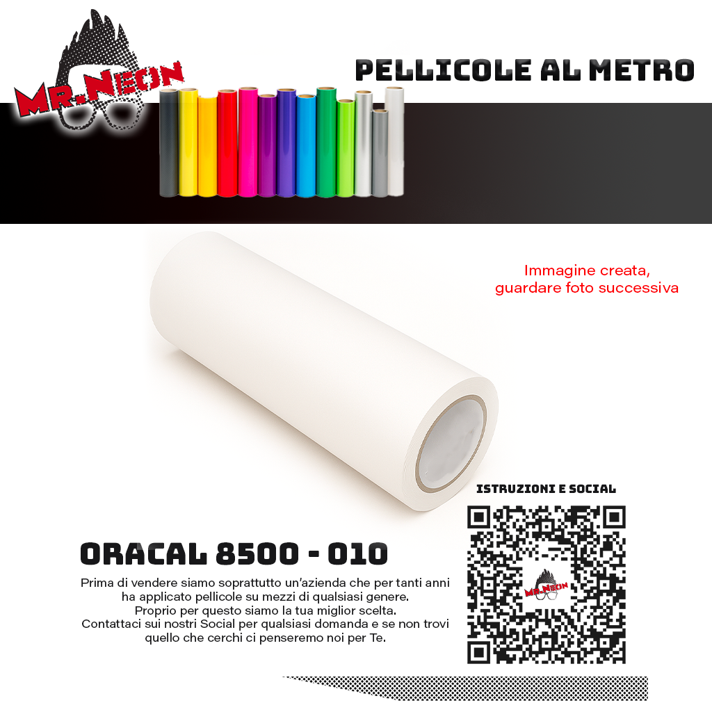Pellicola adesiva Oracal 8500 Bianco 010 – Vinile adesivo a metraggio