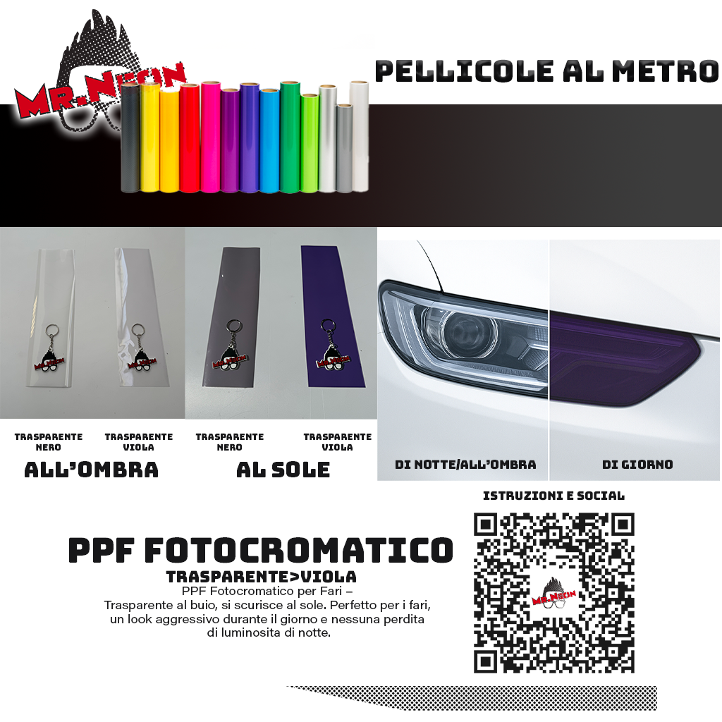 Pellicola PPF Fotocromatica Trasparente → Viola per Fari – Venduta al Metro