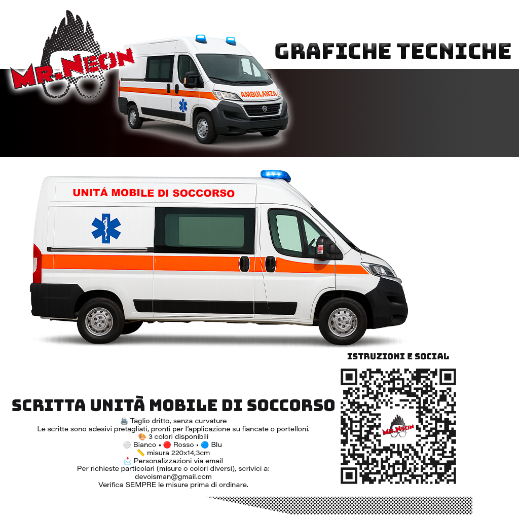 Scritta UNITÀ MOBILE DI SOCCORSO per Ambulanze e Mezzi di Soccorso – 220 × 14,3 cm – Oracal 651