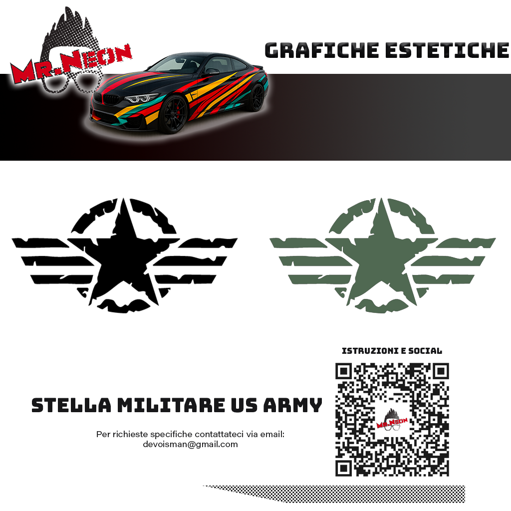 Adesivo Stella Militare US Army – 15 / 25 / 50 cm – Nera o Verde Opaca