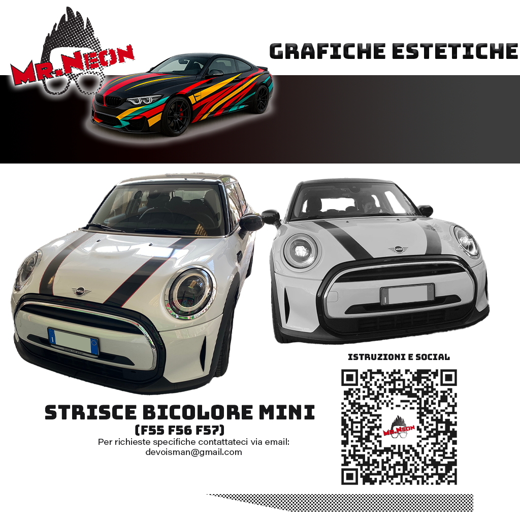 Strisce Cofano Bicolore per MINI F55 / F56 – Adesivo Decorativo Auto