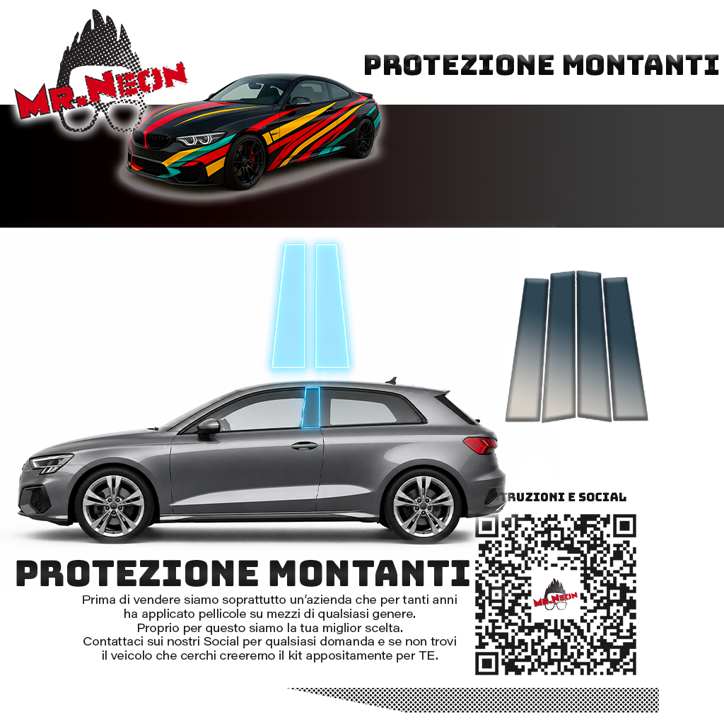 Kit Montanti PPF Trasparente 194 Micron – Idrofobico Antigraffio