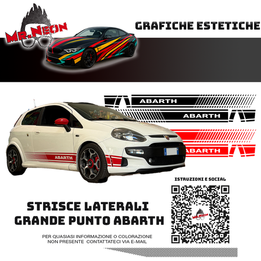 Kit Adesivi Fiancate compatibile con Fiat Grande Punto Abarth – Bande Laterali con Scritta Abarth | Oracal 651