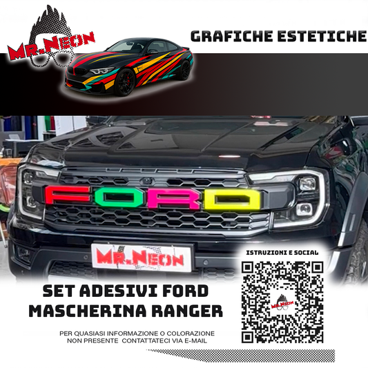 Adesivo FORD per Mascherina Ford Ranger 2023-2026 – Rosso, Verde, Fuxia, Giallo Fluo o Multicolor