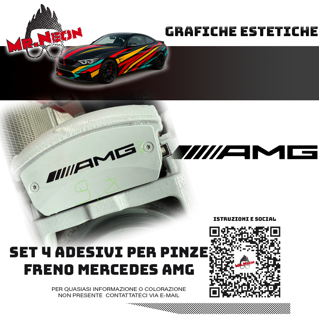 Set 4 Adesivi Pinze Freno AMG – Nero – 9,8 cm – Vinile Alta Resistenza | Mr.Neon