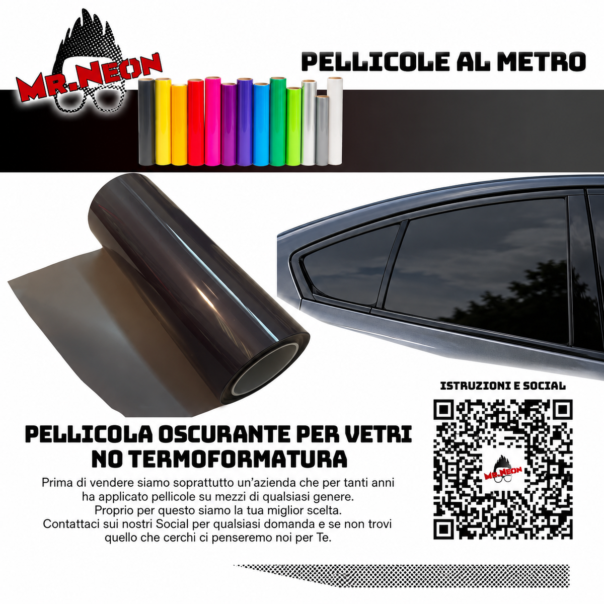 Pellicola Oscurante Vetri Auto in TPU al Metro – 152 cm | Senza Termoformatura | Chiara, Intermedia o Scura
