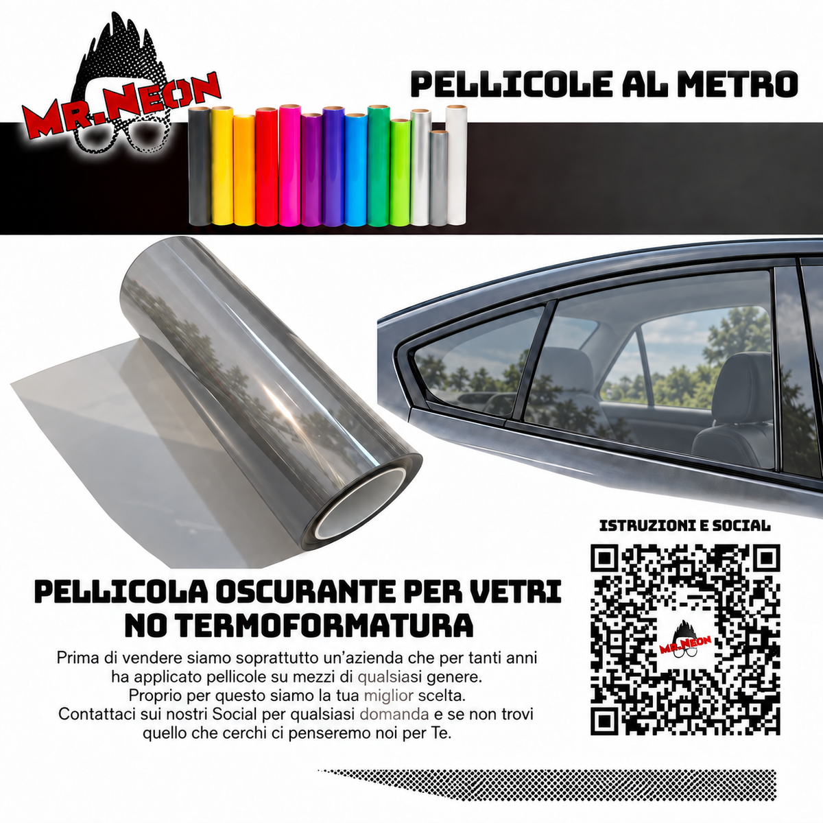 Pellicola Oscurante Vetri Auto in TPU al Metro – 152 cm | Senza Termoformatura | Chiara, Intermedia o Scura