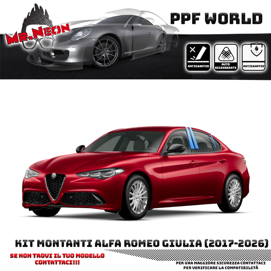 Kit Protezione Montanti Alfa Romeo Giulia 2016-2026 – PPF Trasparente Pretagliato