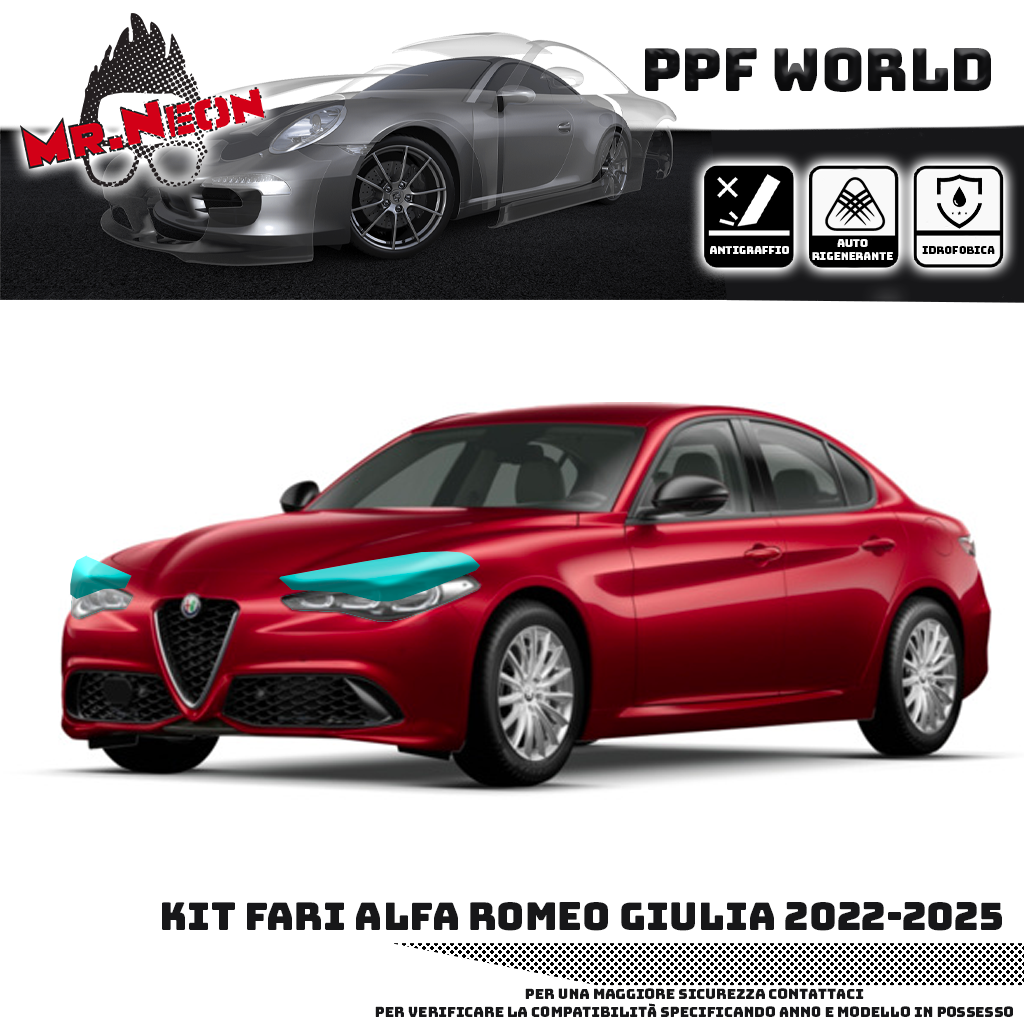 Kit Pellicola Protettiva Fari Alfa Romeo Giulia (2022–2025) – PPF Pretagliato