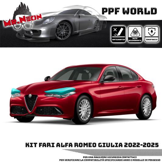 Kit Pellicola Protettiva Fari Alfa Romeo Giulia (2022–2025) – PPF Pretagliato