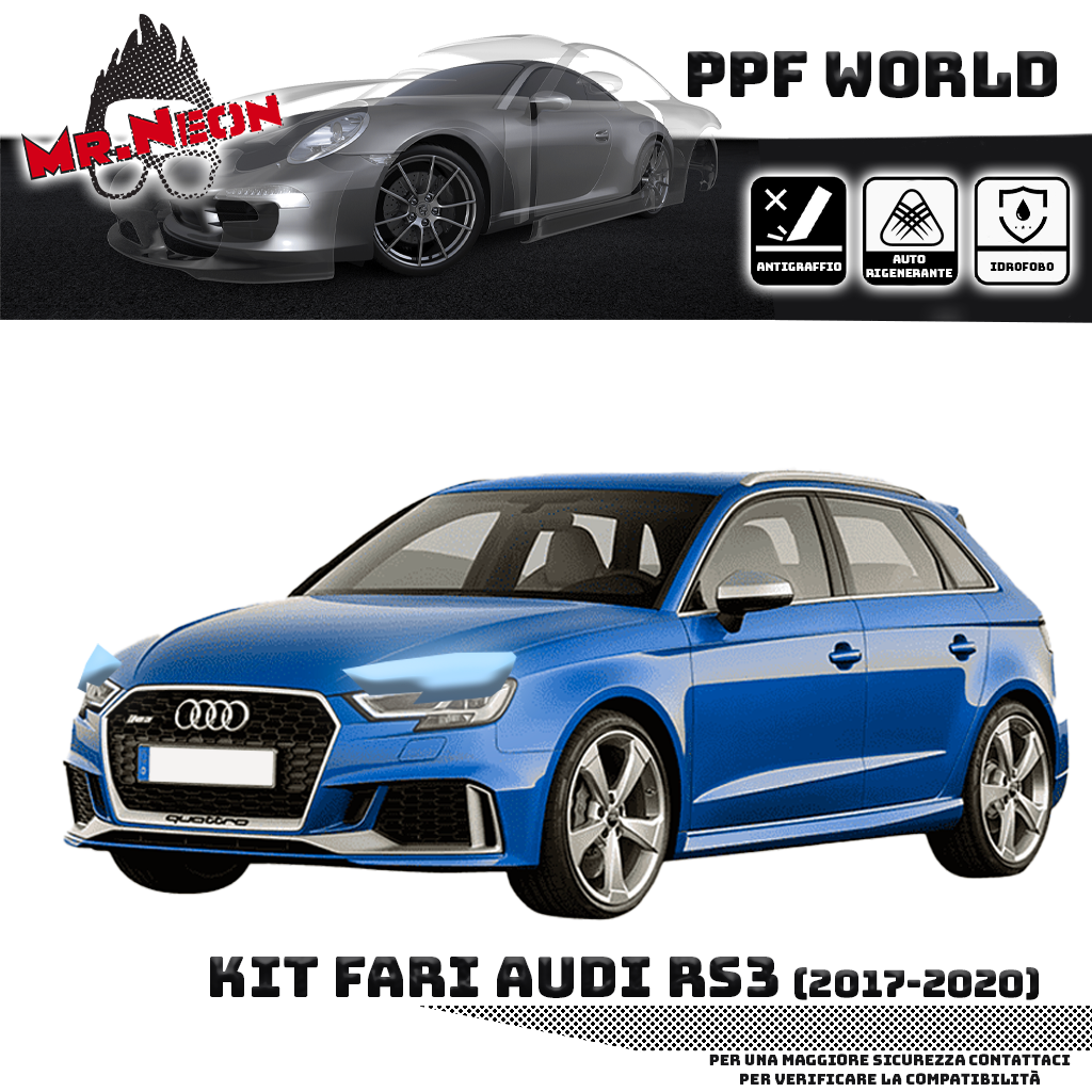 Kit PPF Fotocromatico Fari Anteriori compatibile con Audi RS3 8V (2017–2020) – Pellicola Protettiva Pretagliata