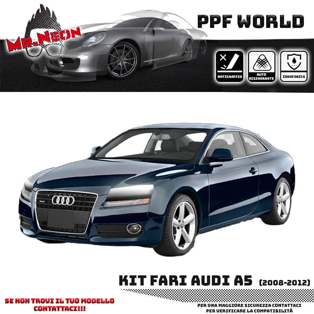 Kit PPF Fari Anteriori compatibile con Audi A5 (2008–2012) – Pellicola Protettiva Pretagliata