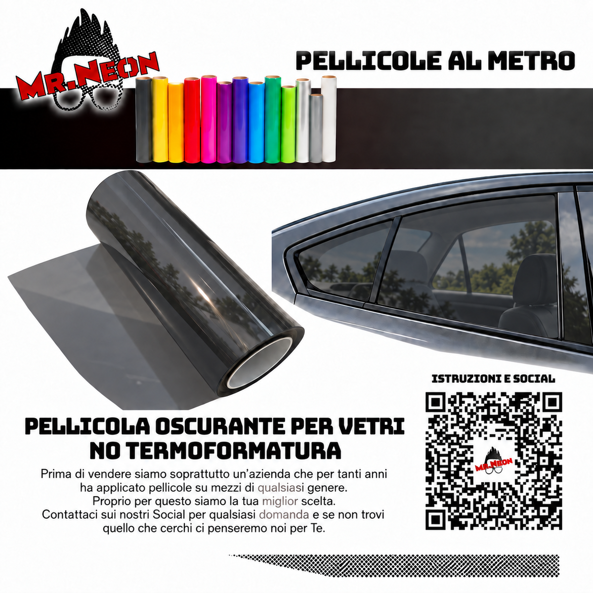 Pellicola Oscurante Vetri Auto in TPU al Metro – 152 cm | Senza Termoformatura | Chiara, Intermedia o Scura