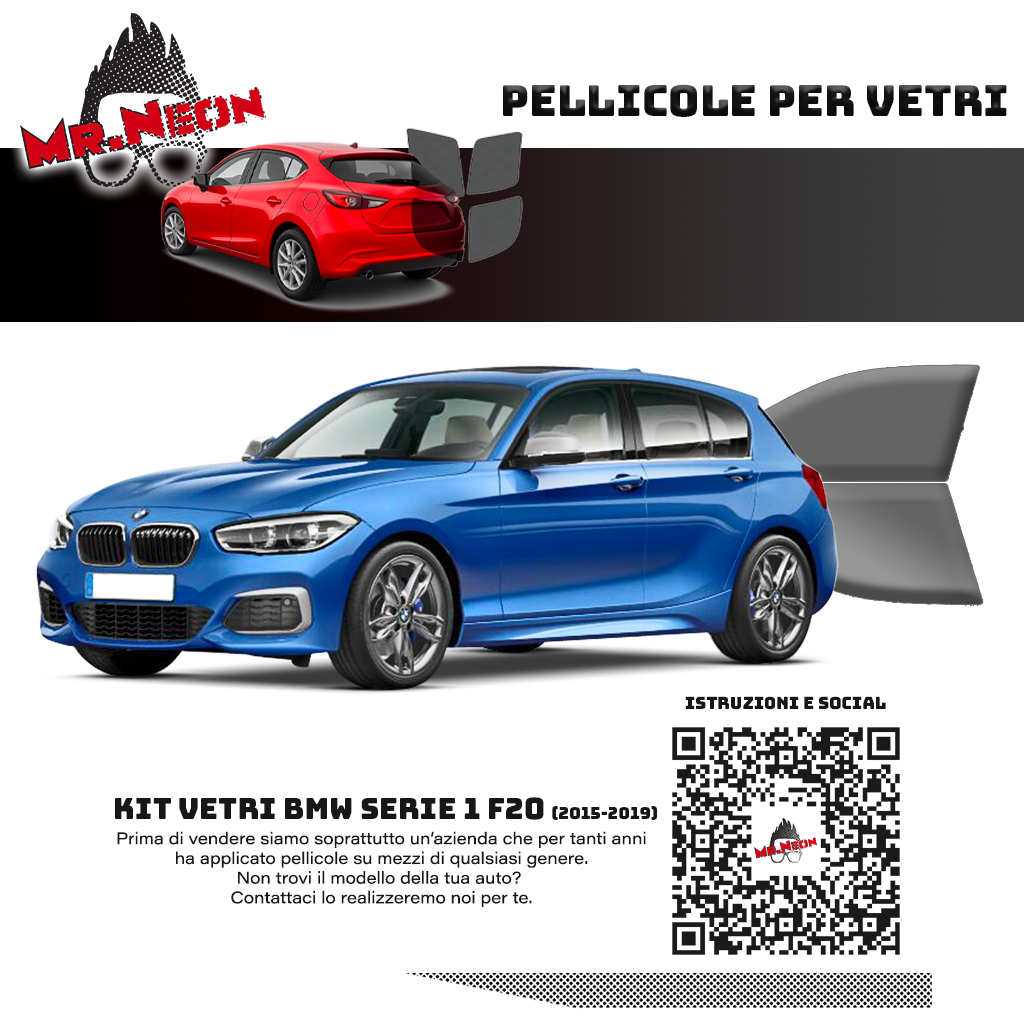 Kit Pellicole Oscuramento Vetri Anteriori BMW Serie 1 F20 2015-2019 – Pretagliati
