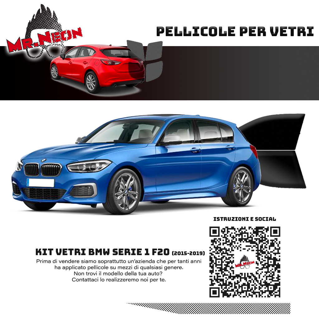 Kit Pellicole Oscuramento Vetri Anteriori BMW Serie 1 F20 2015-2019 – Pretagliati