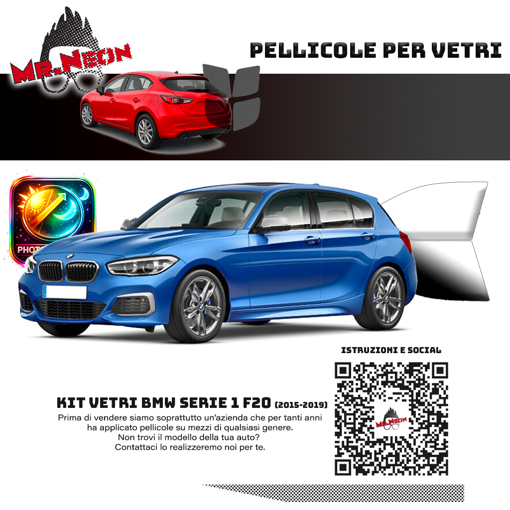 Kit Pellicole Oscuramento Vetri Anteriori BMW Serie 1 F20 2015-2019 – Pretagliati