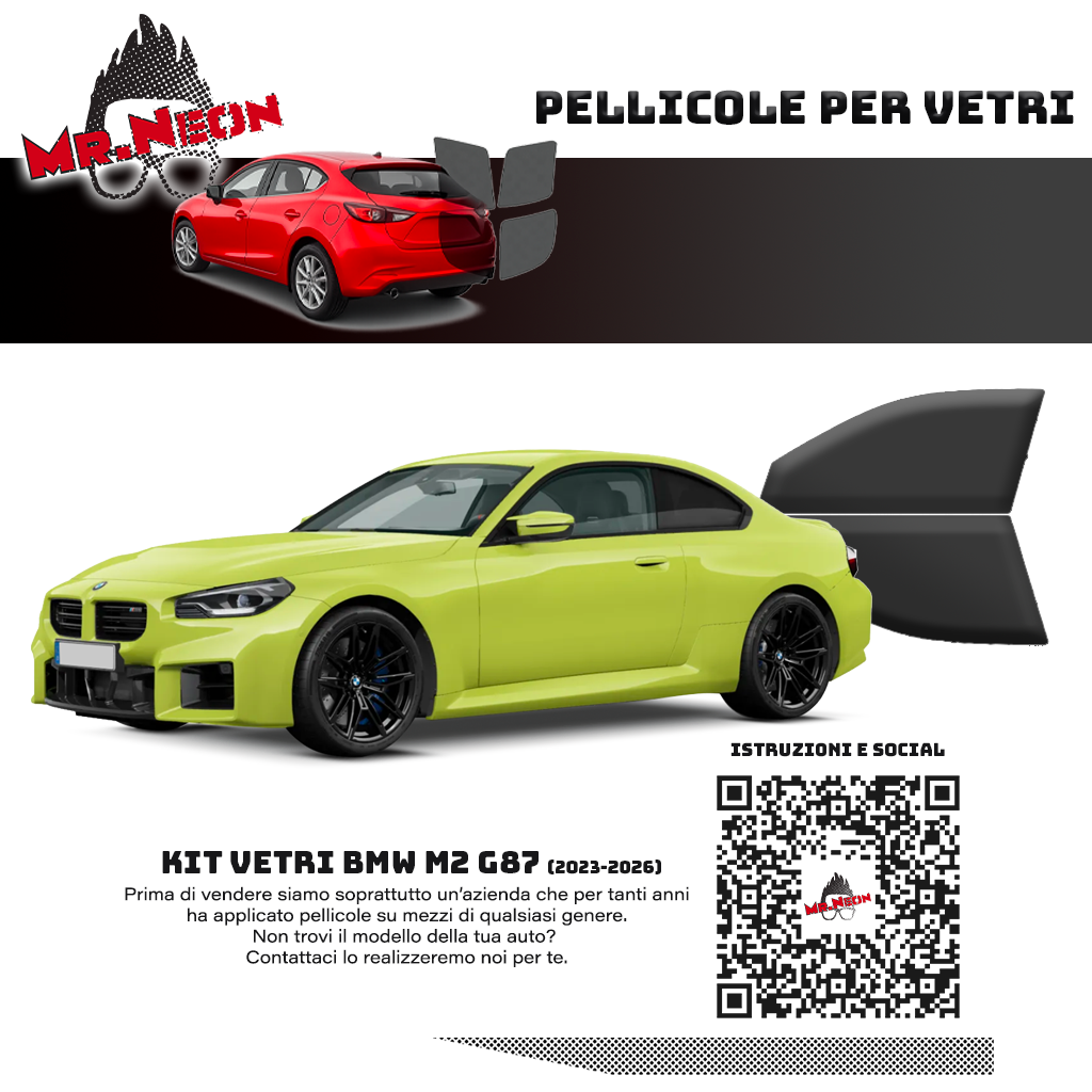 Kit Pellicole Oscuramento Vetri Anteriori BMW M2 G87 2023-2026 – Pretagliati