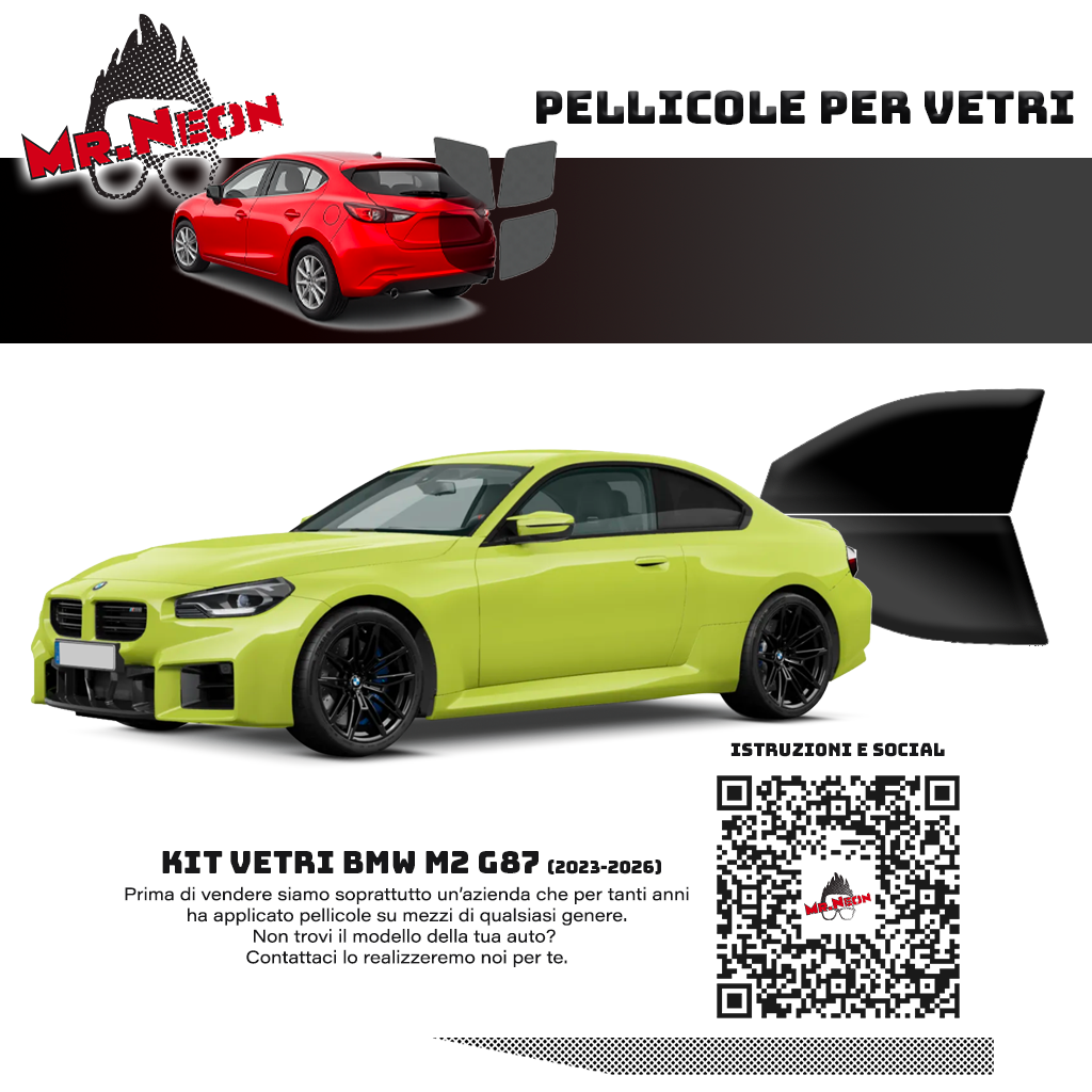 Kit Pellicole Oscuramento Vetri Anteriori BMW M2 G87 2023-2026 – Pretagliati